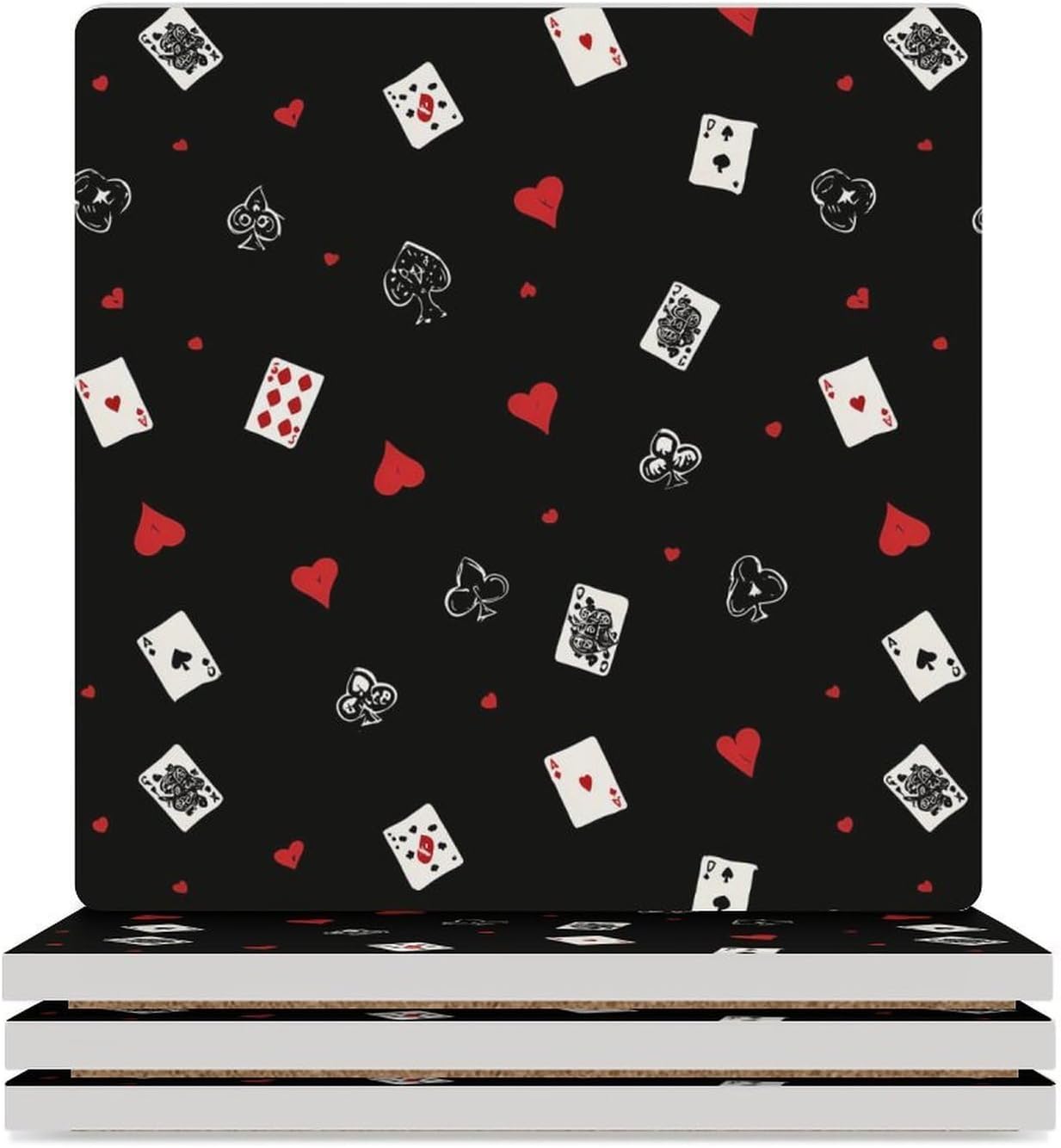 Poker Coaster for Drinks Square Ceramic Table Coasters Stone Mat Crafts 4PCS Home Kitchen Decor