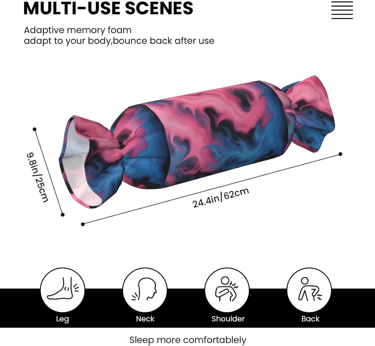 Blue and Pink fire Print Candy Cylindrical Eco-Friendly Pillow Soft Velvet Living Room Bedroom Travel Decor