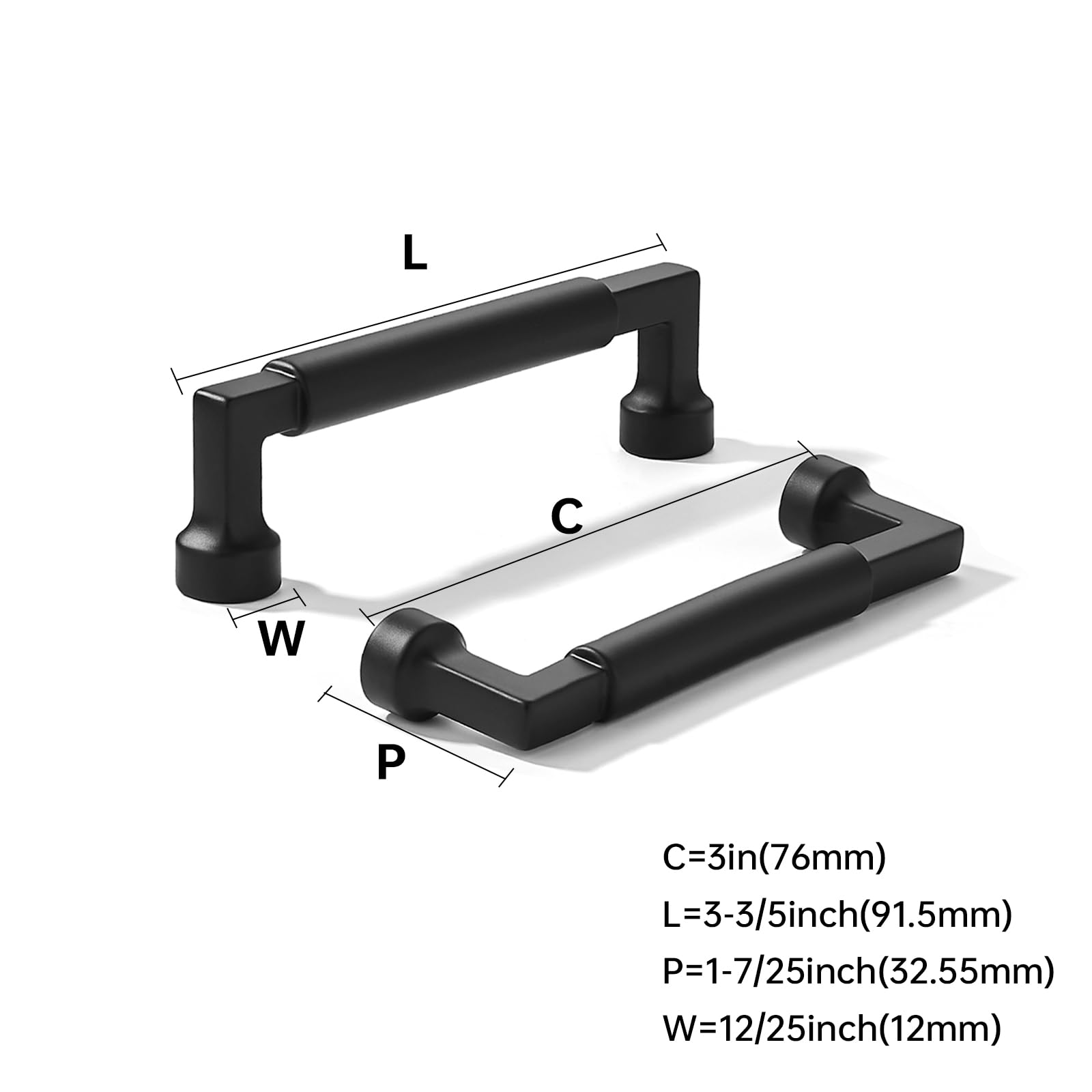 KHTUMEWARE-80345 Matte Black Cabinet Pulls CTC 3 in (76 mm) 2-Pack in Matte Black — KHTUMEWARE