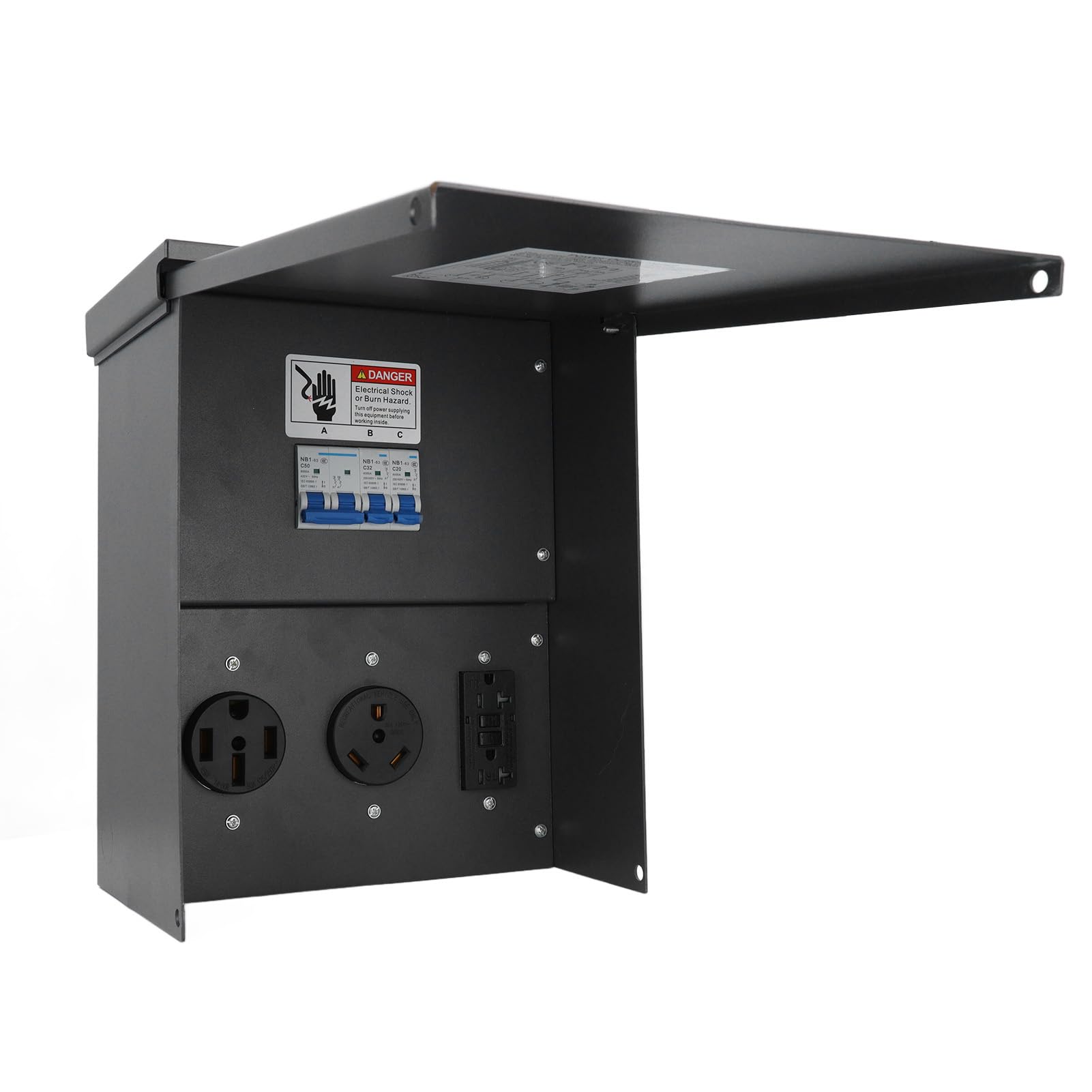 FTVOGUE Pannello Elettrico per, Scatola di Presa di Corrente per in Acciaio Laminato A Freddo e PC con Prese da 20 A 30 A 50 A 125 V 250 V, Pannello di Presa di Corrente Temporanea Resistente Alle