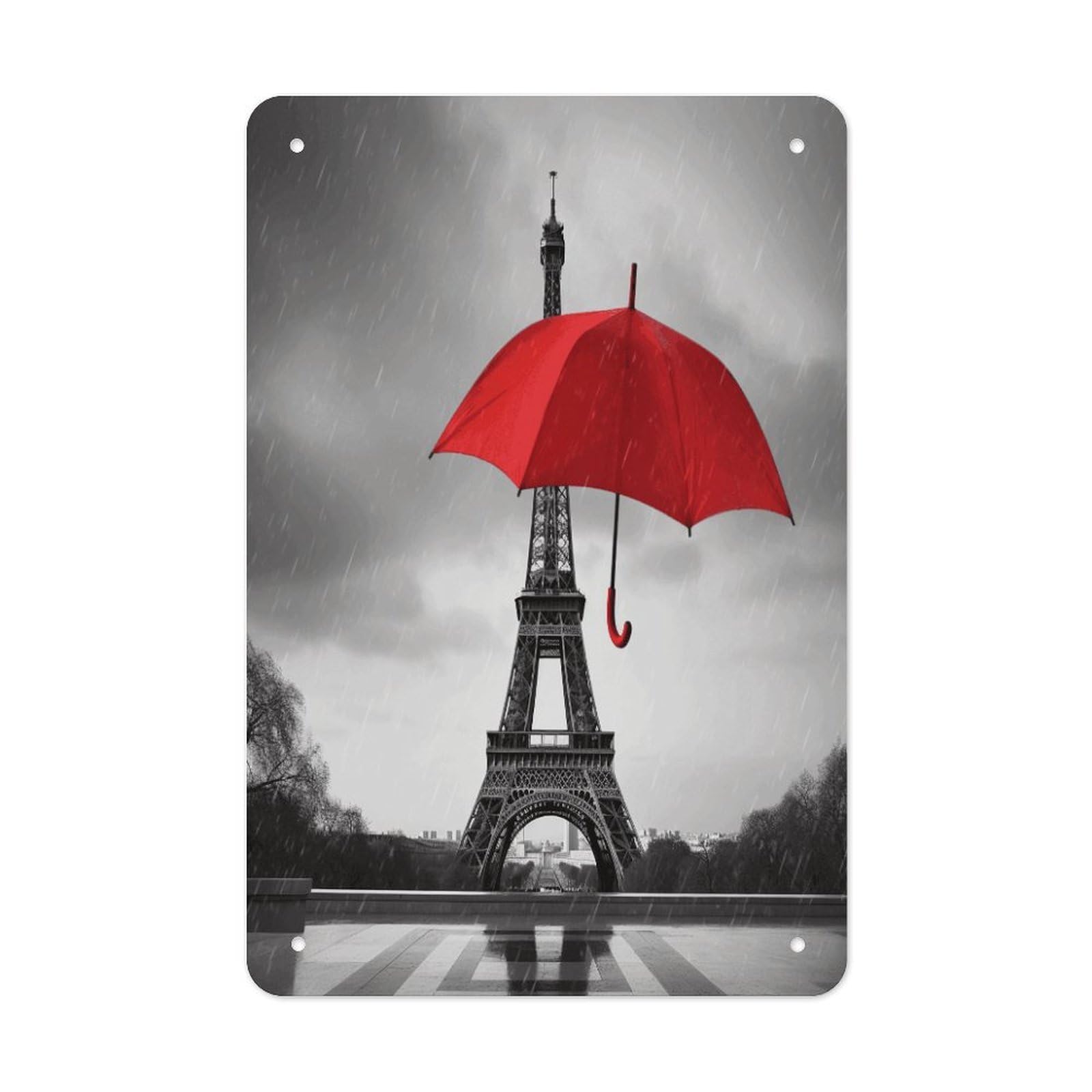 VstaDank Eiffel Tower with Red Umbrella Metal Tin Signs Personalized Wall Art Prints Decoration Art Poster Funny Vintage Tin Sign Iron Sheet Painting Metal Signboard Decor Painting for Wall Decor