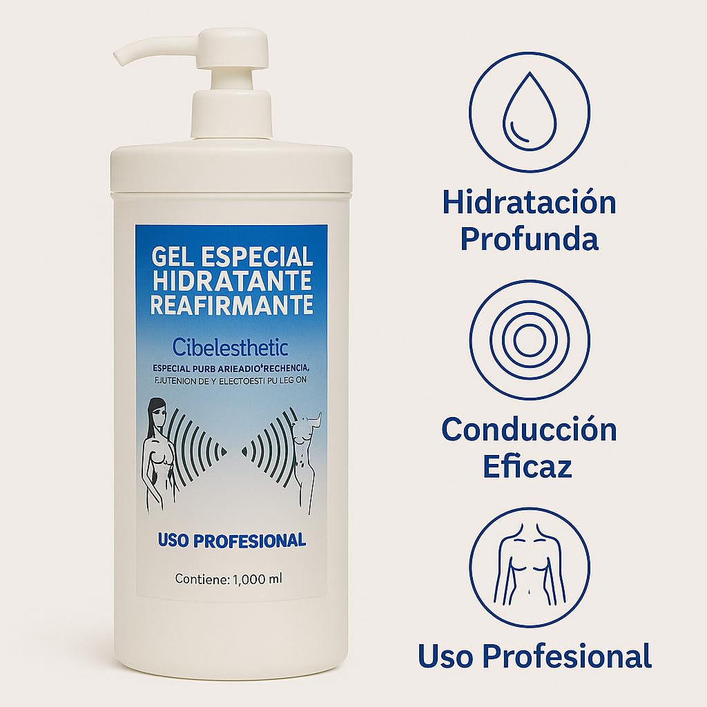 Cibelesthetic Emulsión Gelificada - Conductor Hidratante Neutro 1000ml | Para Aparatología Estética Facial y Corporal | Compatible con IPL, Radiofrecuencia, Cavitación, Láser | Hipoalergénico