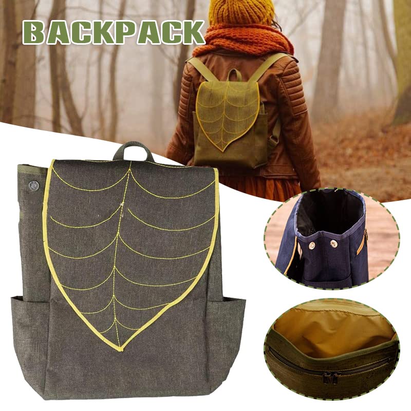 FETION Casual Daypack, Leaf Shaped Canvas Flip Cover Backpack Cork Leather Leaf Backpack Creative Green Shoulder Bag Vintage Travel Rucksack for Women Men/439 (Color : Blue) Fashion