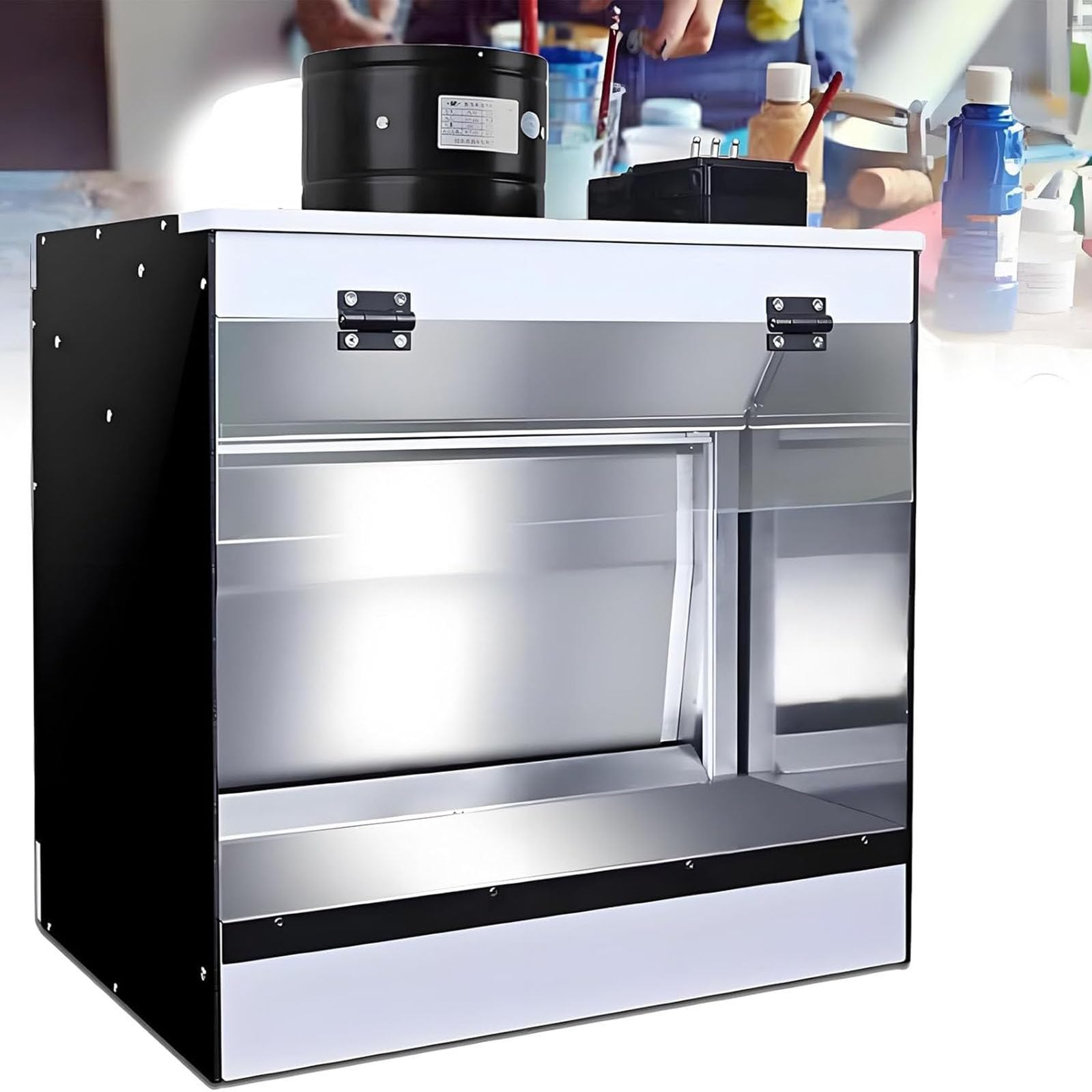 JozyJul Spray Booth with Waterfall, Craft Table Airbrush Booth Color Temperature 5500K with Water Curtain Exhausting Air LED Lighting, for Painting Model Craft 50 * 50 * 40cm
