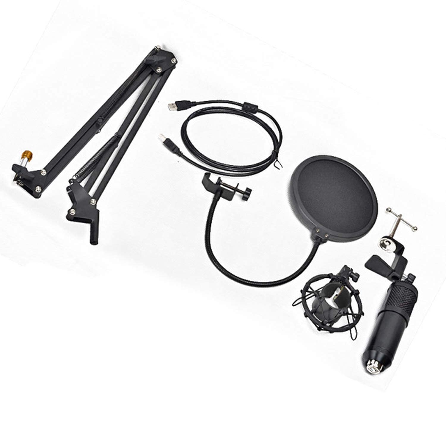 Kit microfono USB, set di microfoni da registrazione in metallo con supporto a braccio regolabile, microfono a condensatore per computer per registrazioni in studio di voci, doppiaggi e trasmissioni