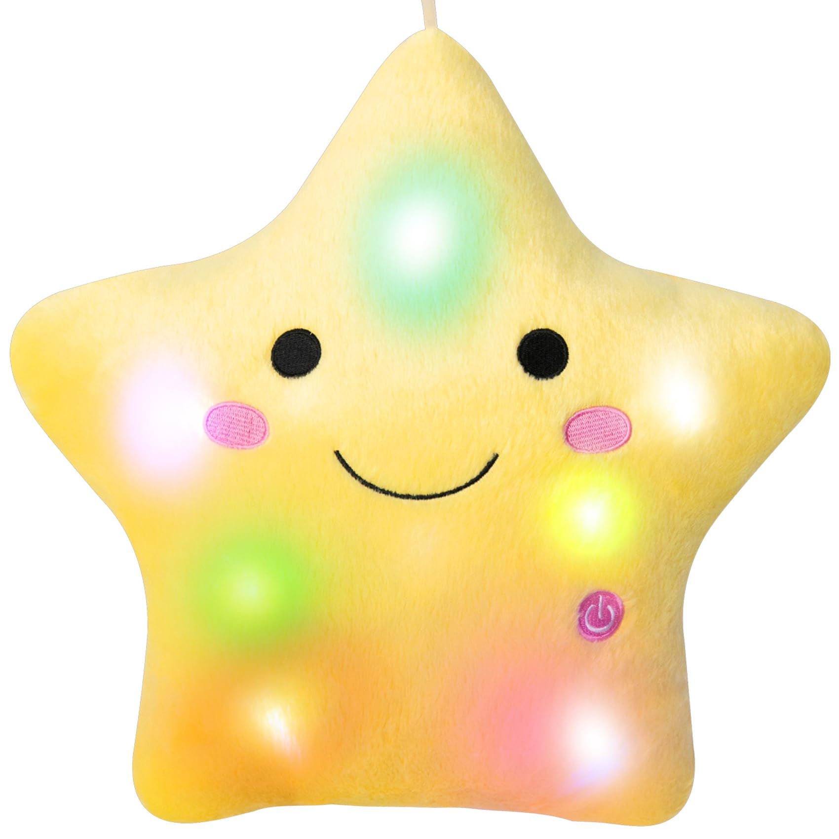 DearSun 13''Creative Twinkle Star Colorful Night Light Plush Pillows Light up Night Stuffed Toys Perfect for Birthday Christmas Holiday Valentines (Yellow)