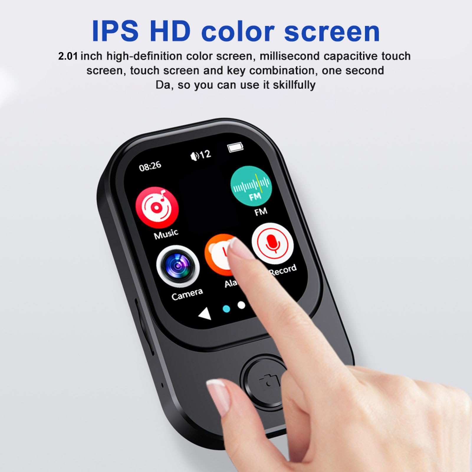 Generic Lettore MP3 Bluetooth 5.4 con Fotocamera Dispositivo Multimediale Compatto per Studenti Touch Screen da 2,01 Pollici (Con scheda di memoria 64G)