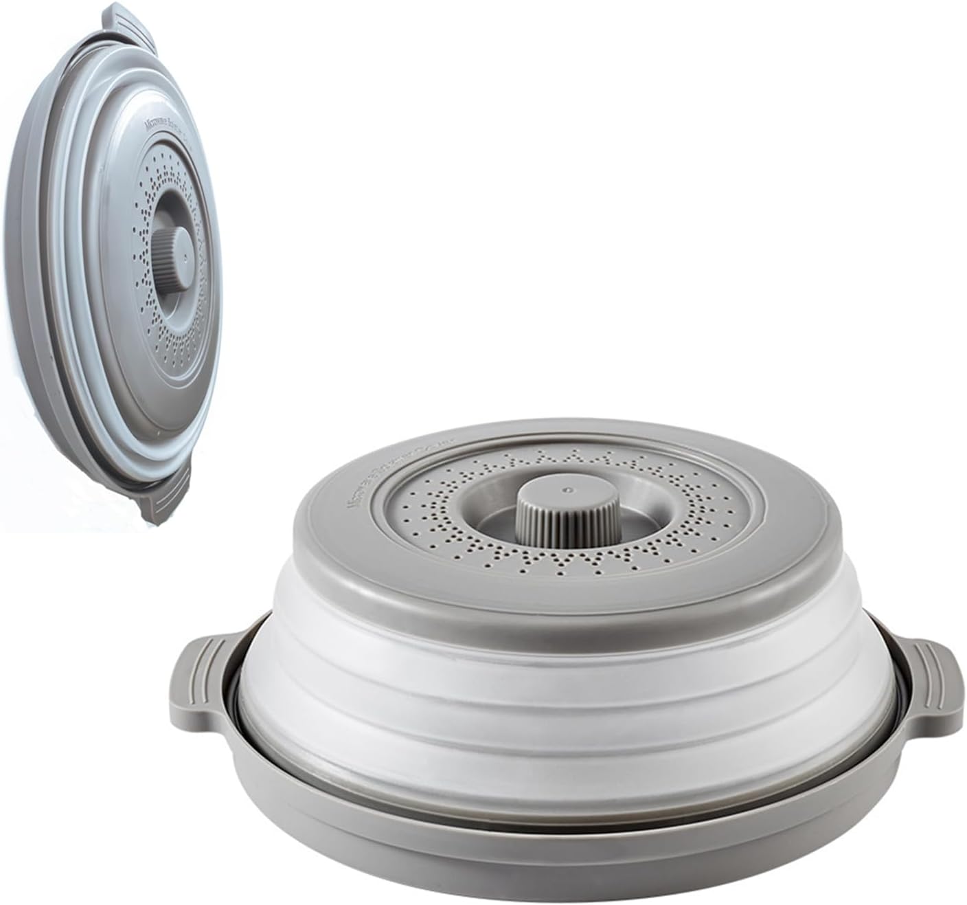 Cubierta de salpicaduras para microondas con base antiquemaduras, ventilada para evitar quemaduras, tapa de protección plegable, colador de frutas y