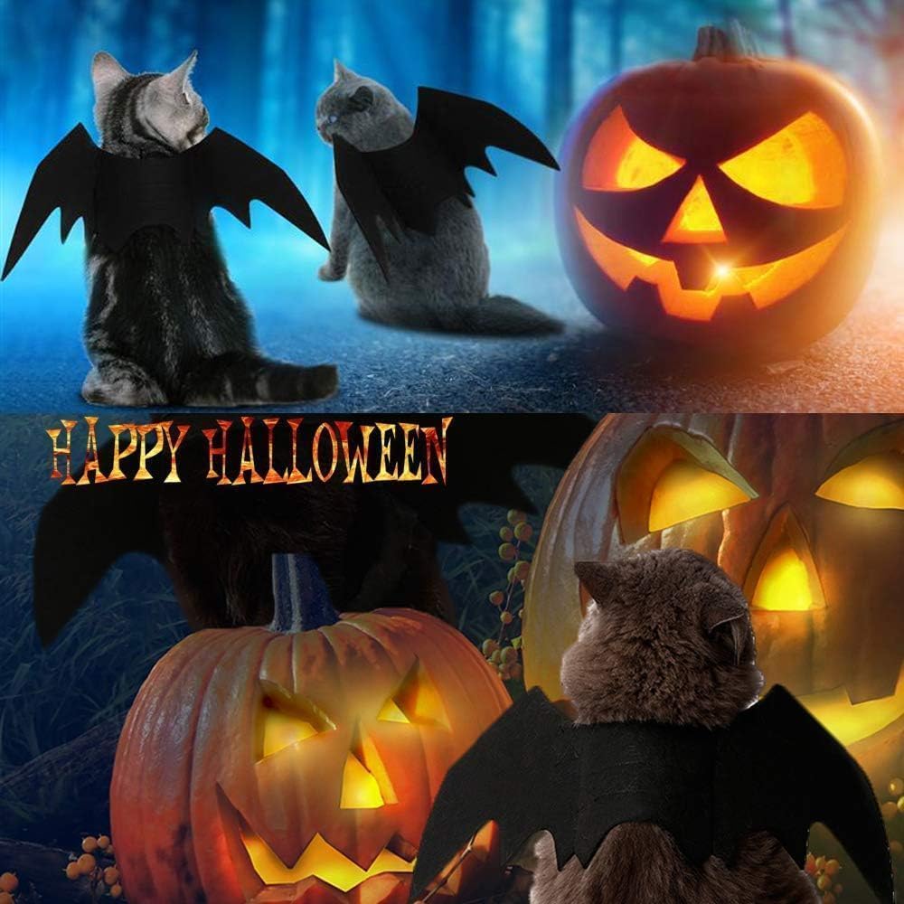 Halloween Cane Gatto per Animale, Cane Gatto Ali per Animali Domestici,Con Zucca Bells, Halloween Ali Di Pipistrello Da Compagnia,Domestici da Cosplay Costumi da Cani Gatti- Taglia M