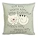 Aremazing Dessin animé Animal Coton Lin Home Decor Taie d'oreiller Couvre-lit Taie d'oreiller Housse de coussin 45,7 x 45,7 cm, Drap en coton, Happy & Sleepy Kitty, 18 X 18 Inches