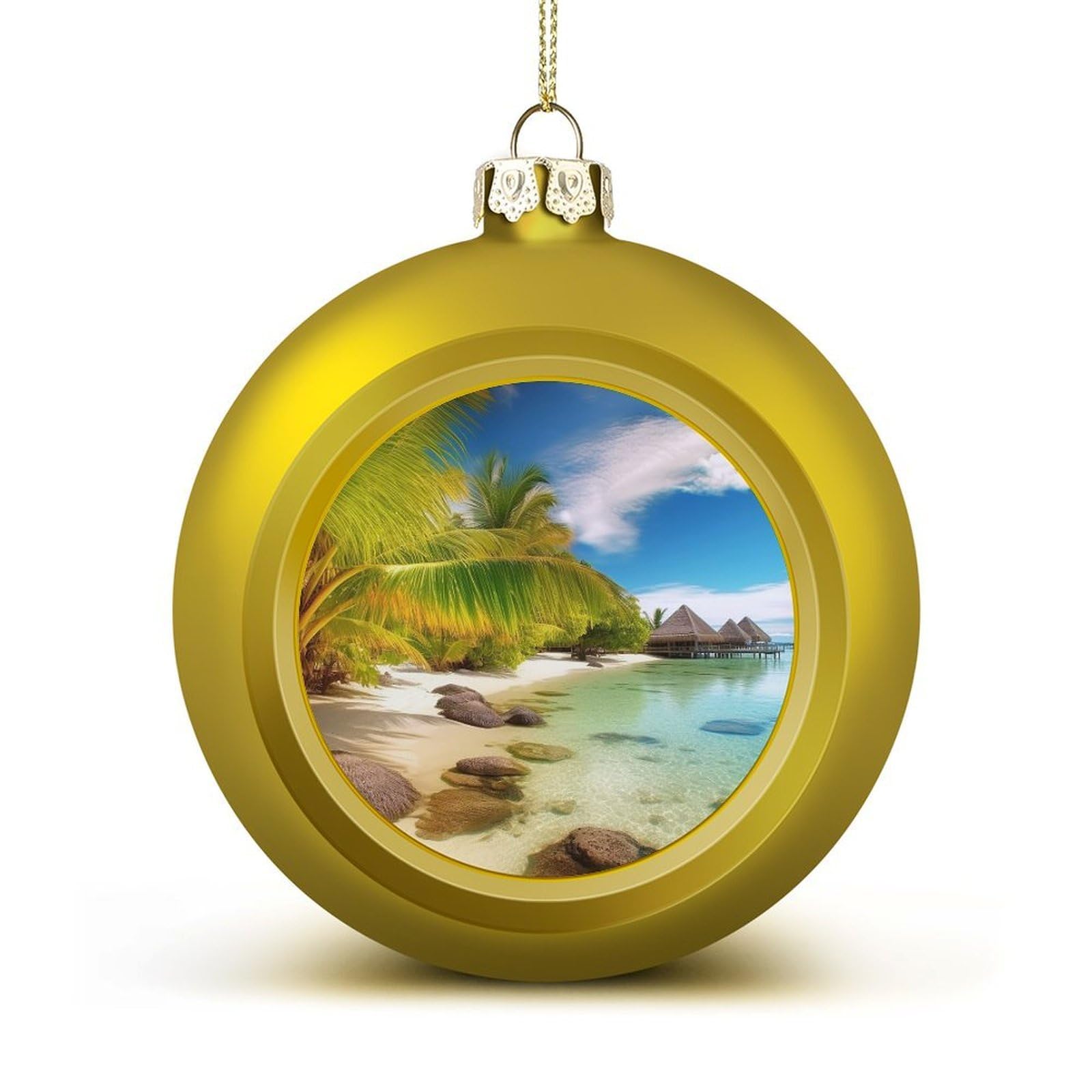 Tropical Beach Scenery Christmas Balls Ornaments for Xmas Christmas Tree 1.6" Hanging Shatterproof Xmas Balls Hanging Decor Pendants for Holiday Party Outdoor Indoor DIY Craft Supplies
