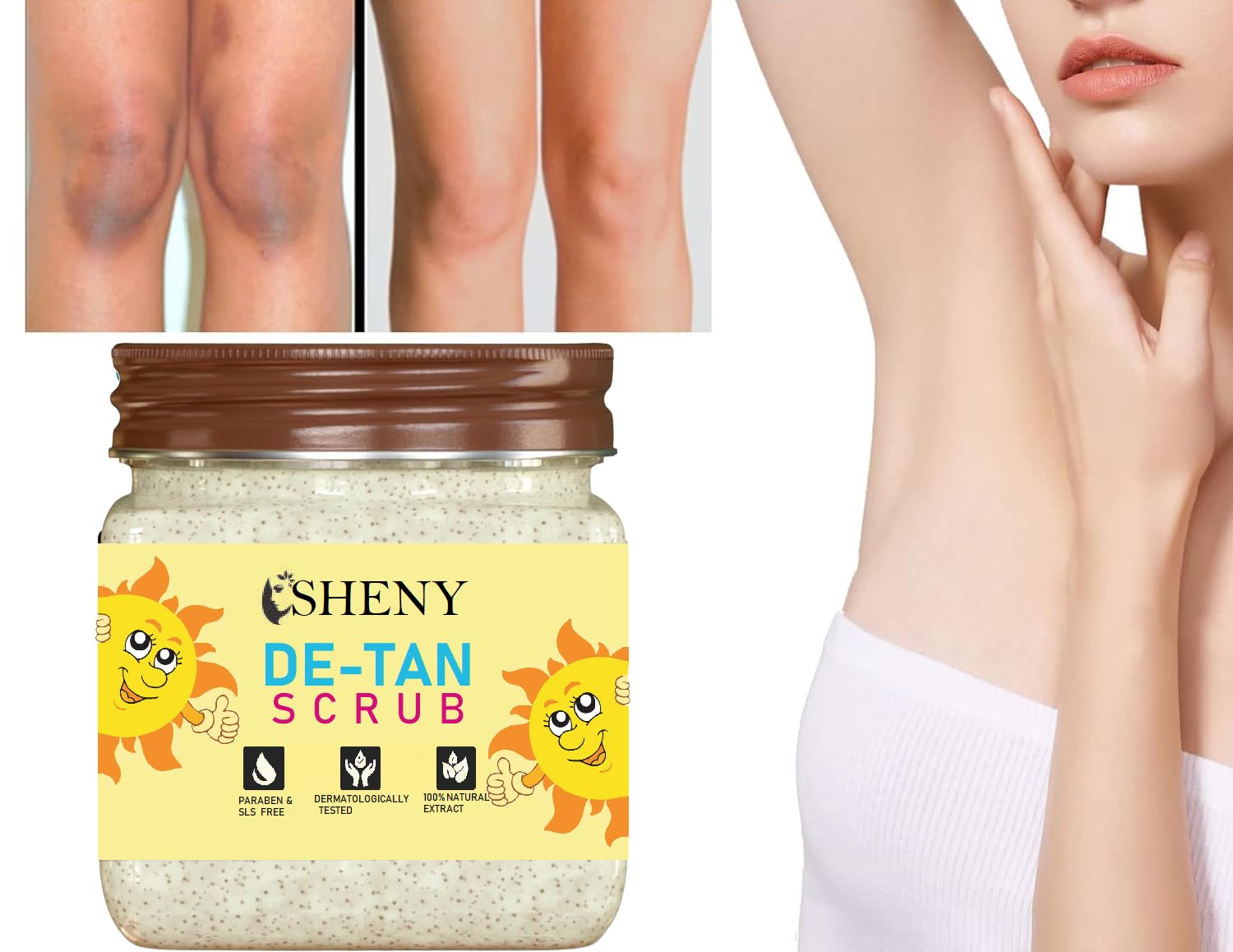 SHENY De-Tan Scrub, Paraben & SLS Free, Targeted De-Tan Scrub for Face and Body Use to Assist in Removing Surface Tan and Refreshing Dull or Tired Looking Skin 00% Natural Extract-image-27