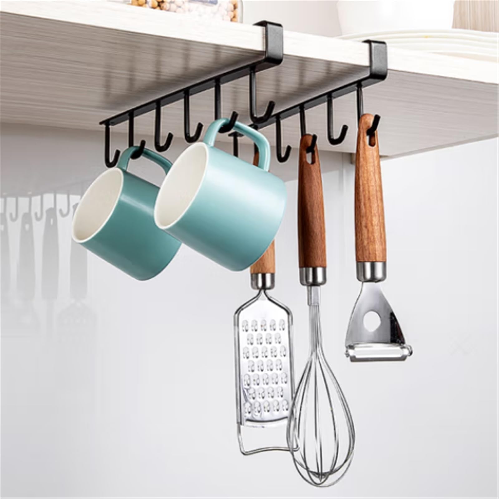 Percha para Utensilios de Cocina Debajo del gabinete gancho for colgar estante colgante portavasos 6 ganchos