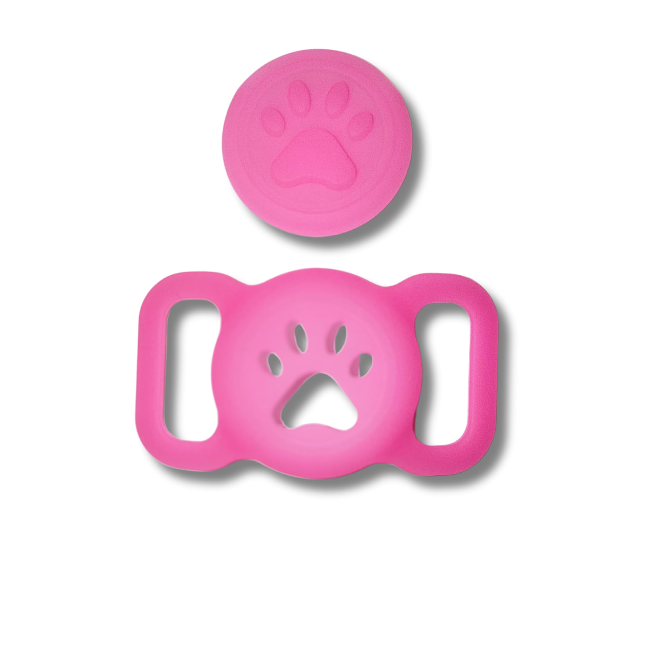 Glow-in-The-Dark Silicone Device Tracker Holder for Pet Collars – Secure Slide-On Design with Paw Print – Durable, Lightweight Tracker Case for Dogs and Cats (Pink/Orange Glow)