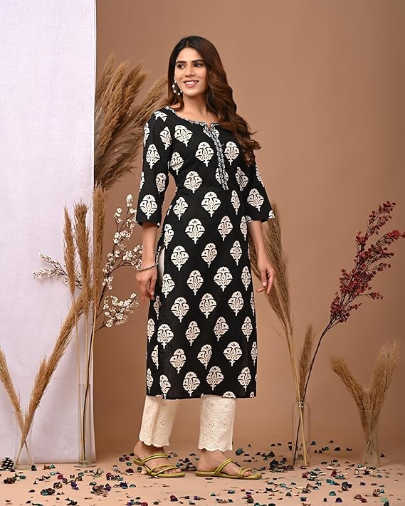 Image of FIRSTRAIN Women Cotton Straight Printed Kurti | Soft Breathable Kurta for Office & Casual Use | | Trendy Festive & Regular Wear Cotton Kurti