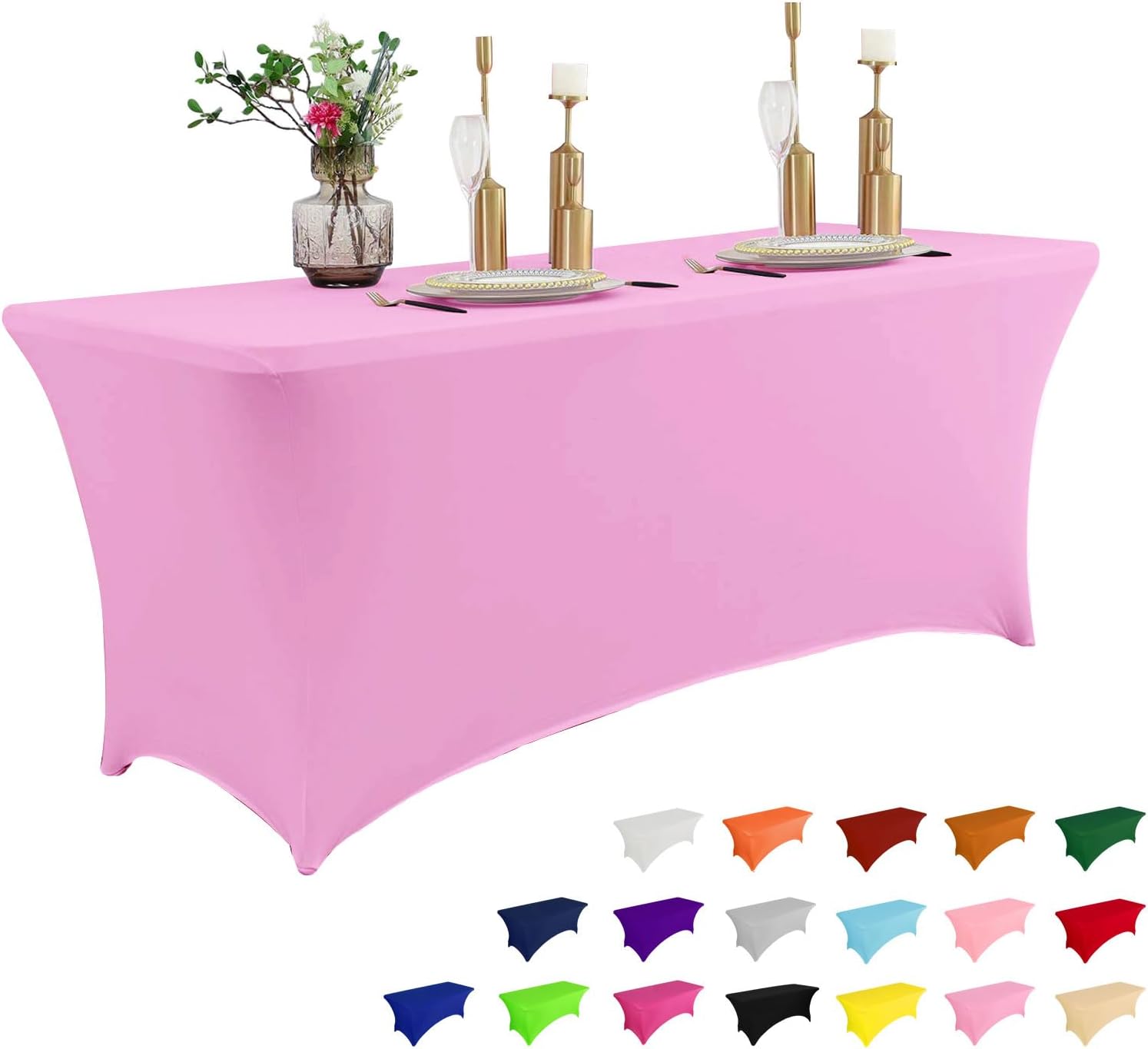 IVAPUPU 6FT Table Cloth for Rectangular Fitted Events Stretch Pink Table Covers