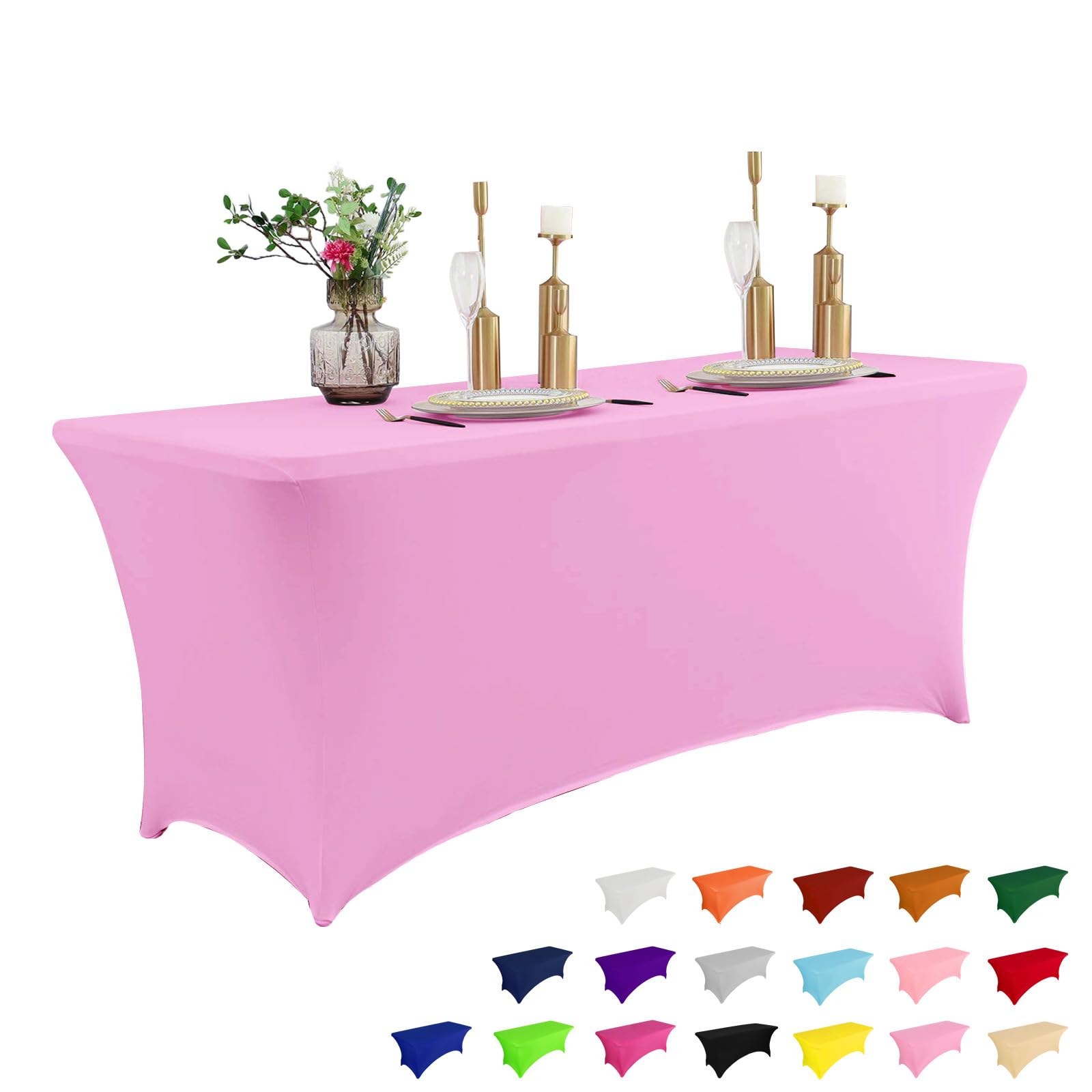 IVAPUPU 6FT Table Cloth for Rectangular Fitted Events Stretch Pink Table Covers Washable Table Cover Spandex Tablecloth Table Protector for Party, Wedding, Cocktail, Banquet, Festival