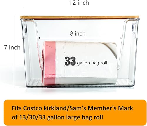 Miniatura 2 de Hudgan Soporte para bolsas de basura extra grande, dispensador de bolsas de basura de acrílico con tapa y asas de bambú