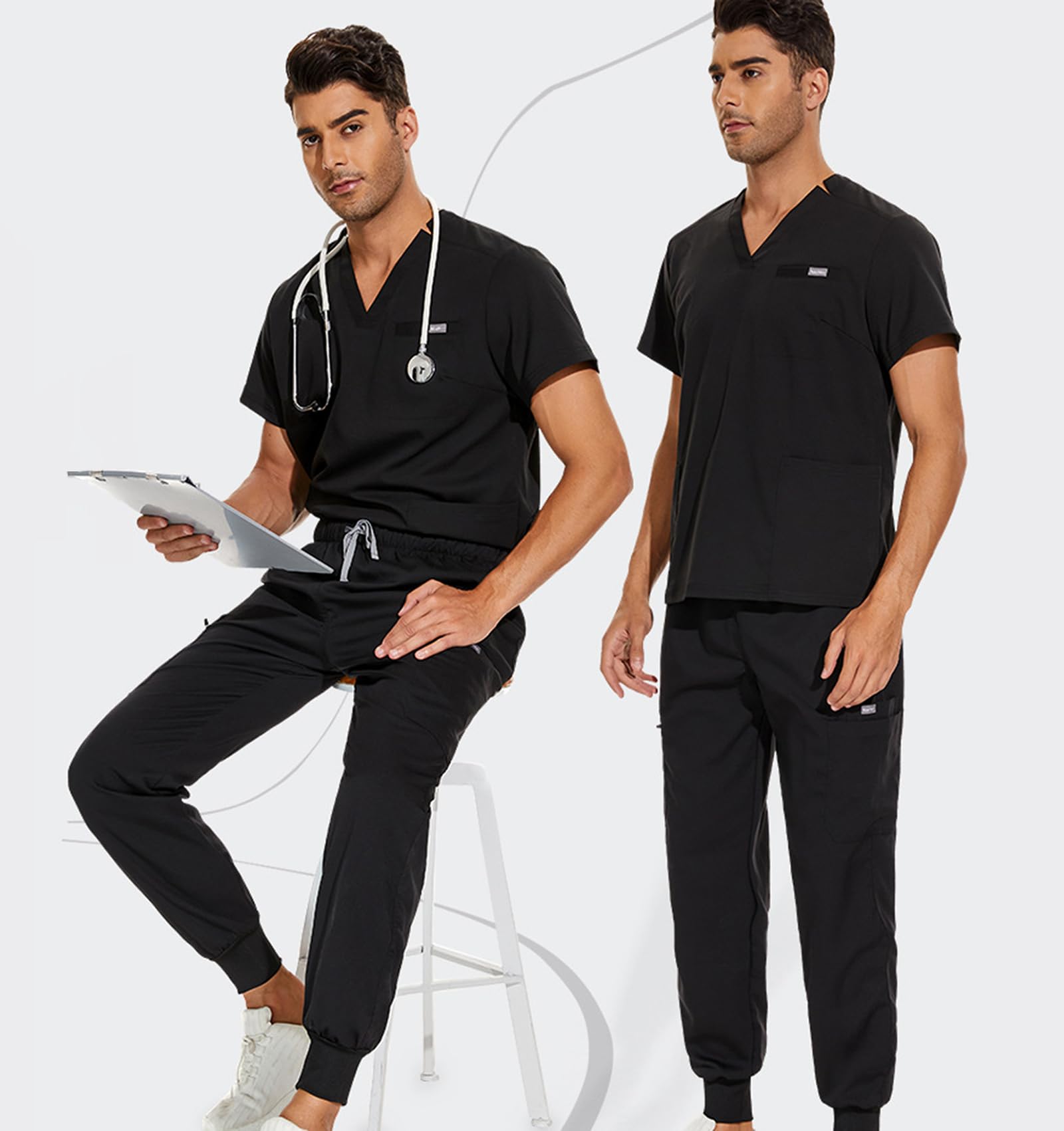 Uniforme Sanitaria Donna e Uomo, Unisex Sanitaria Set con Casacca e Pantalone Abbigliamento Medico Scollo a V Adatto per Infermieri, Dentisti