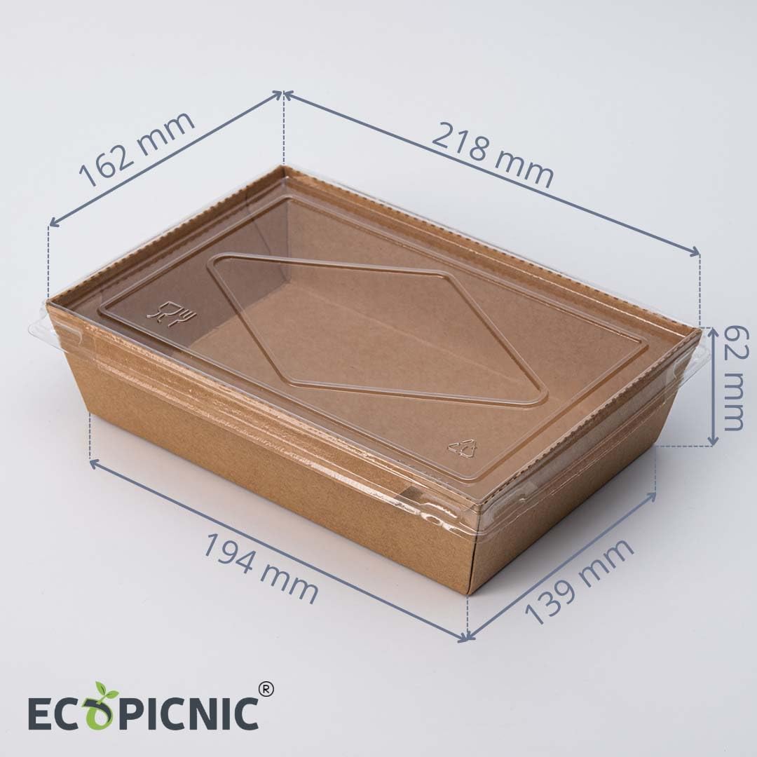 Lanchbox in Carta Kraft con Coperchio Trasparente 2100 ml - Confezione da 200 Pezzi | Scatole per Alimenti da Asporto, Contenitori Monouso per Cibo, Scatole Ecologiche