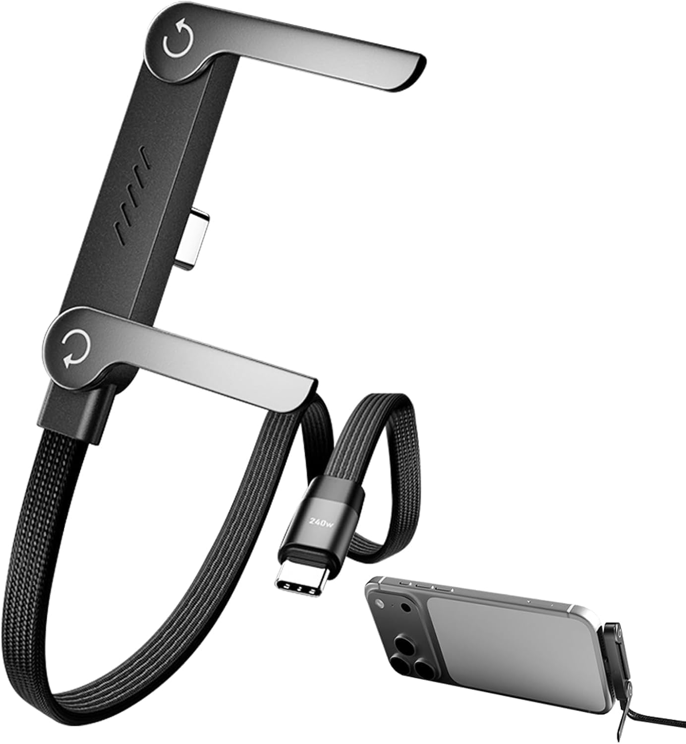 2-in-1 Sideways Phone Charging Cable with Stand | Fast Charging Cable with Invisible Phone Holder | Horizontal Charging Cord for Smartphones & Tablets