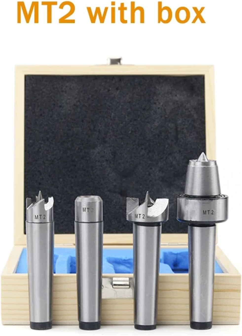 4Pcs MT1/MT2 Wood Lathe Turning Tool Spur Live Center Set Taper for Woodwork Bored Tailstock Milling Machine (Color : MT2 with Box)
