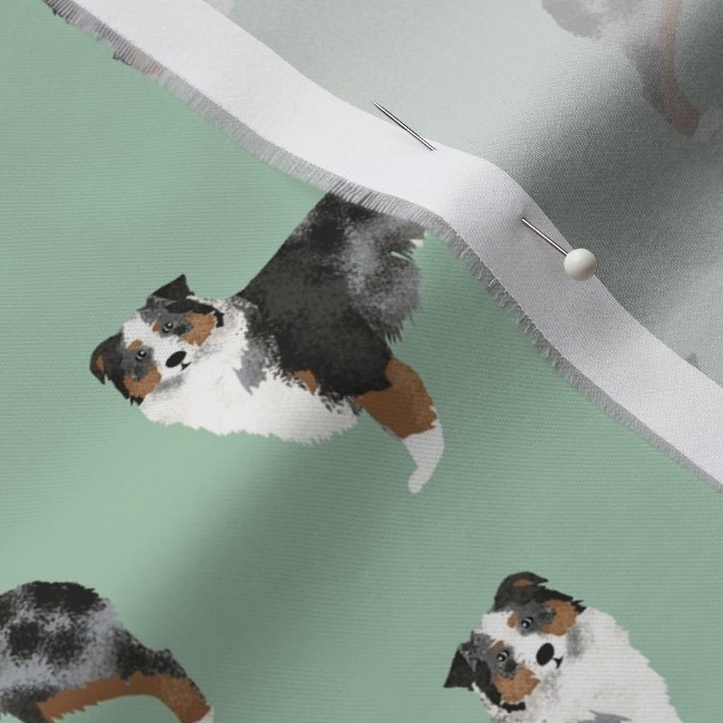 Spoonflower Fabric - Australian Shepherds Dogs Mint Aussie Cute Sweet Breeds Shepherd Printed on Organic Cotton Sateen Fabric by The Yard - Sewing Quilting Apparel Home Decor