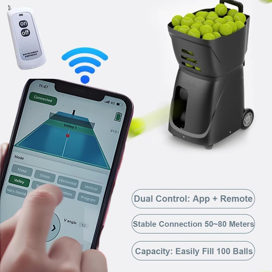 Macchina portatile per palline da tennis, lanciatore automatico con telecomando e app, angolo regolabile per allenamento