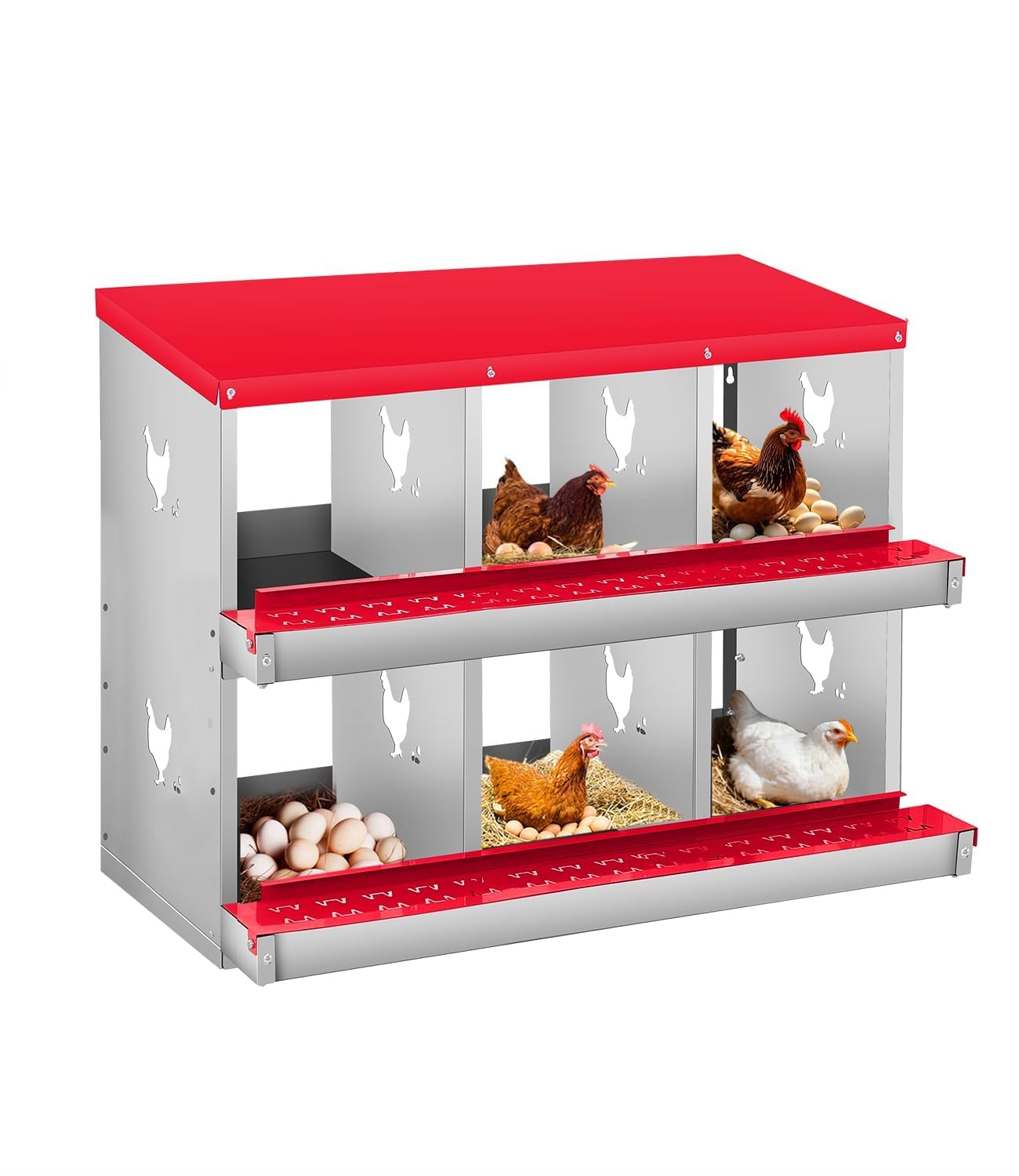GarveeLife 6 Compartment Chicken Nesting Box, Metal Roll Away Laying Box