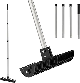 Rastrillo de paja de césped resistente para remoción de césped muerto y cuidado del césped, color negro