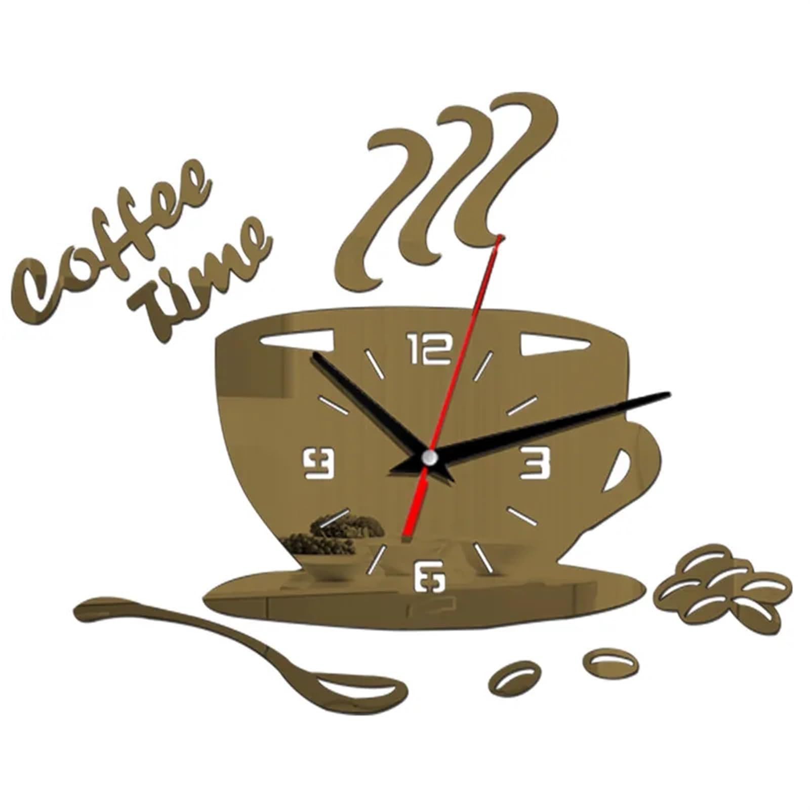 VFDVSWZSA Stylish wall clock, Creative Coffee Cup Shaped Wall Clock 3D Mirror Stickers For DIY Home Room Kitchen Decorations(Brown)