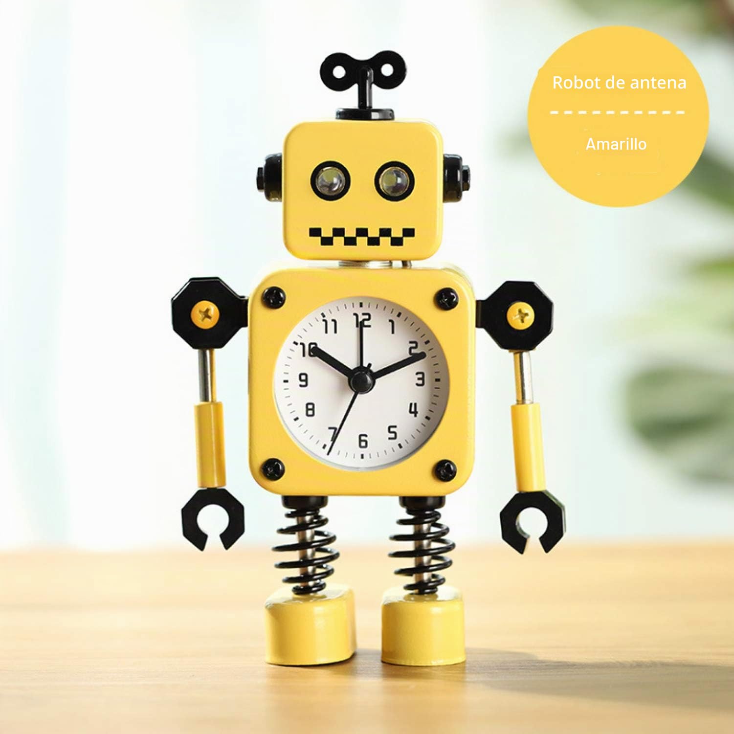 Diskary Reloj Despertador en Forma de Robot de Acero Inoxidable, Silencioso, con Ojos Que se Iluminan y Brazos Giratorios, un Regalo Ideal para Niños y Niñas (Amarillo)