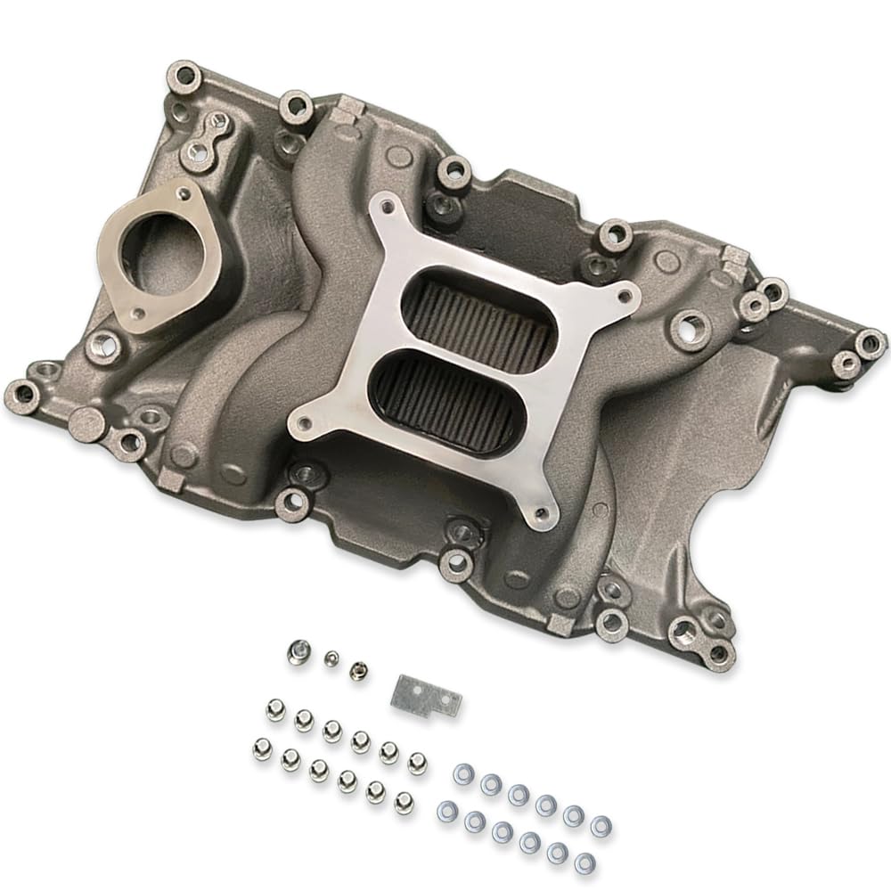 DEMOTOR PERFORMANCE Satin Dual Plane Intake Manifold For Mopar/Chrysler 1967-2003 Small Block 318 340 360 Engines