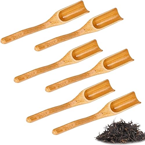 6 cucharas de té de bambú, cucharas de madera de bambú natural para recoger café en polvo, condimentos, azúcar, miel, café, cuchara de té (larga)