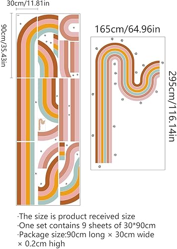 Miniatura 2 de Calcomanías de pared geométricas de líneas simples y bohemias extraíbles, 3D, colorido arco iris, calcomanías de pared de línea abstracta para