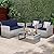 KROFEM 4 Pieces Patio Conversation Set, Outside Rattan Sectional Sofa, Cushioned Furniture Set, Wicker Sofa Ideal for Garden, Porch, Backyard, Grey Color Rattan and Blue Cushion