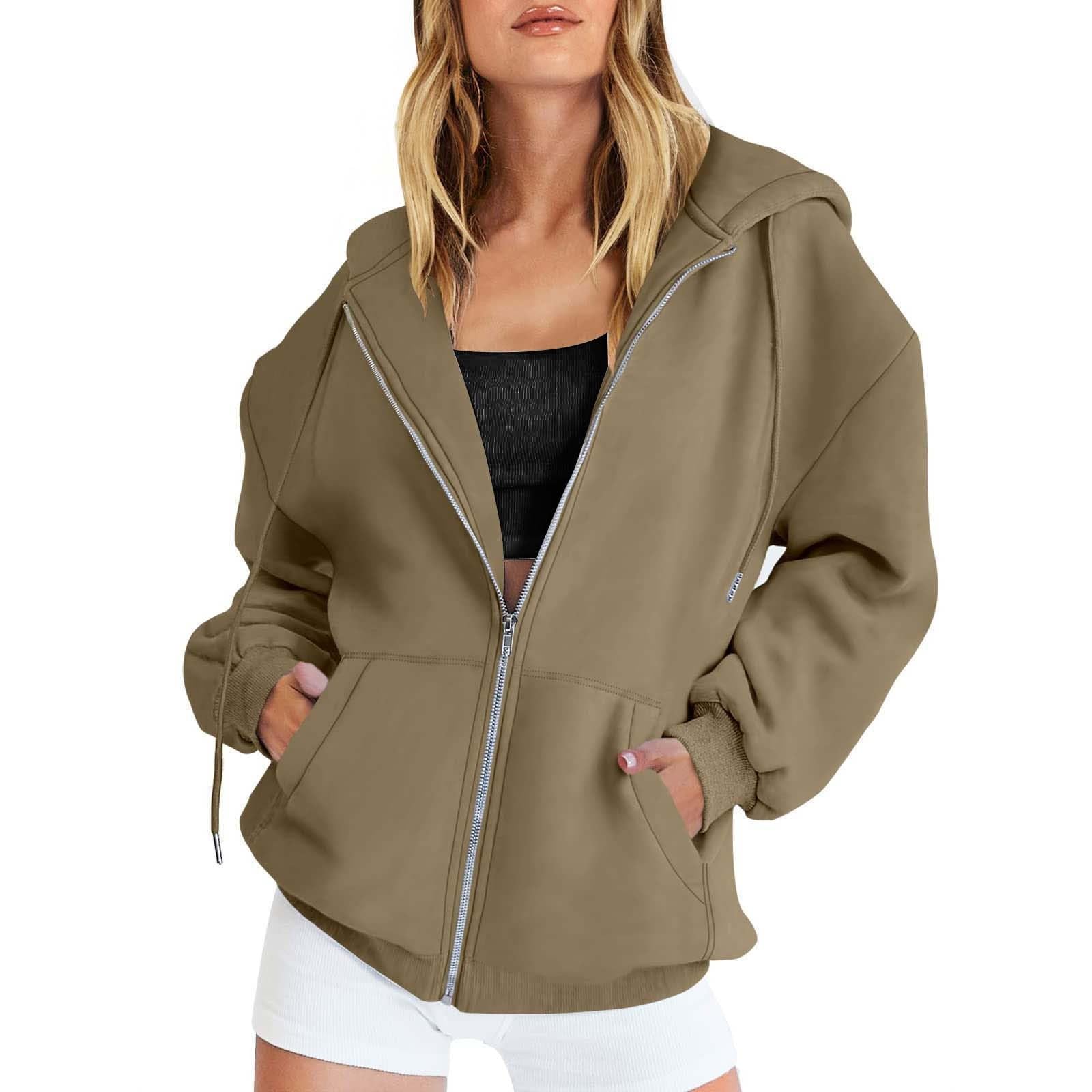 Women Teen Girls Hoodies Fall Long Sleeve Jacket Cute Zip up Hoodie Oversized Y2k Sweatshirts Pockets