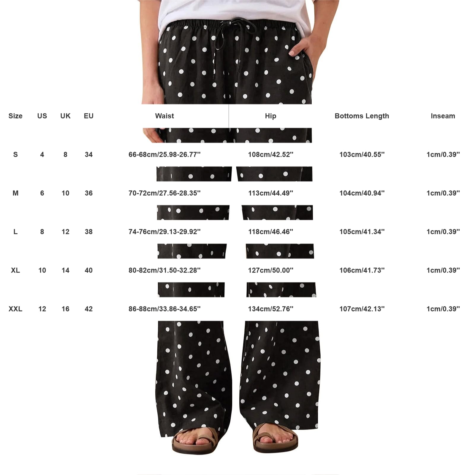 Pantaloni estivi da donna in raso, traspiranti, per il tempo libero, a vita alta, con pois, leggeri, traspiranti, in raso, con elastico in vita, eleganti, larghi
