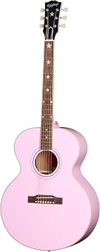 Epiphone Inspired by Gibson Custom J-180 Long Scale Acoustic Electric Jumbo, Pink with Hard Case