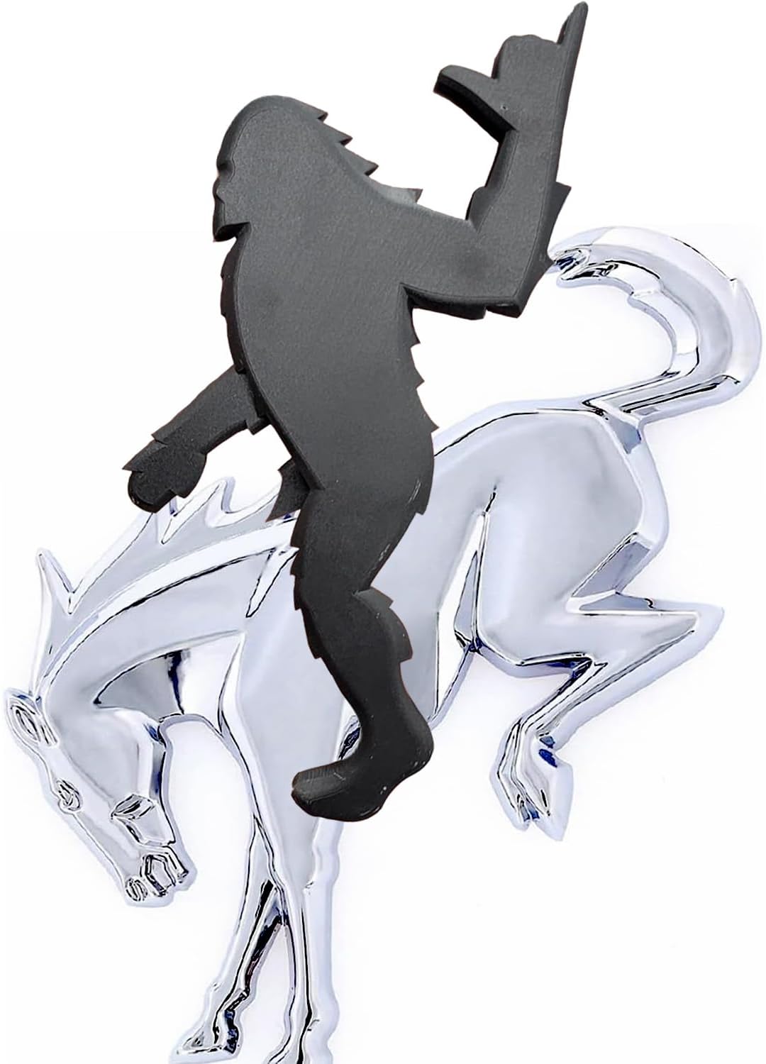 Add-A-Sasquatch Emblem for Bronco – 3" x 4" Overlay Decal – Easy Install, Industrial Strength 3M Tape – Fun Off-Road Accessory（NO Pony Emblem ） (Black Metallic)