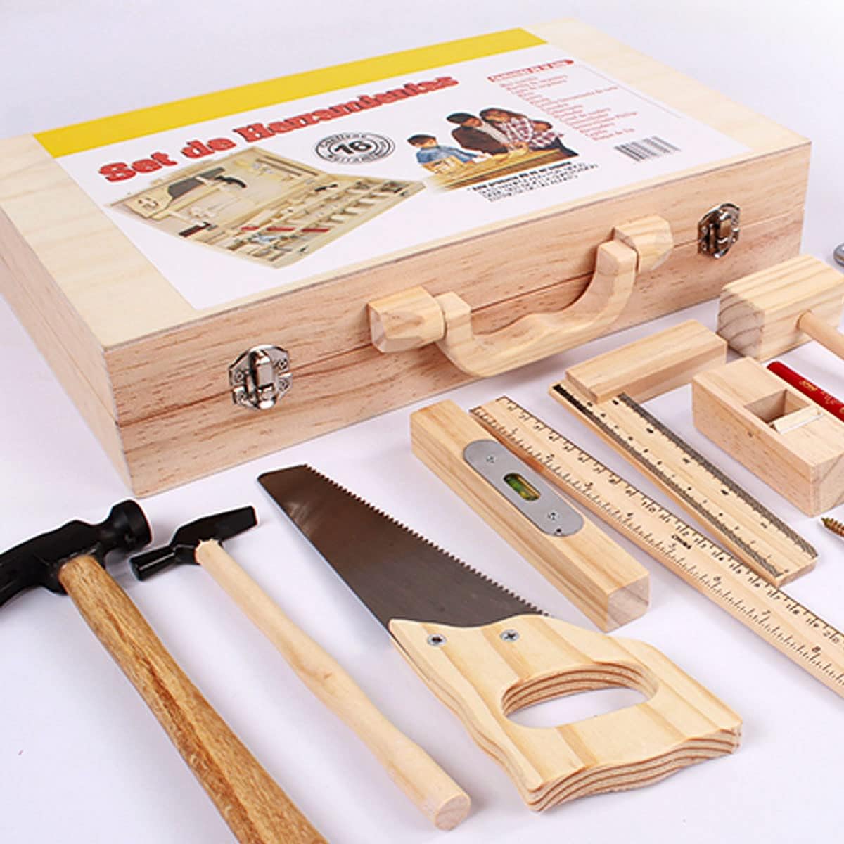 Ensemble d'Outils Éducatif en Bois pour Enfants|Coffret de Bricolage pour Garçons et Filles|Jouet de Construction pour Jeu de Rôle|Outils Réels pour Jeu d'Imitation pour Enfants de 3 à 8 Ans