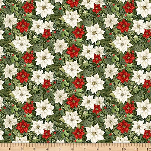 Springs Creative Products Digital Cardinal Elegance Poinsettia Fabric, Multi Yard