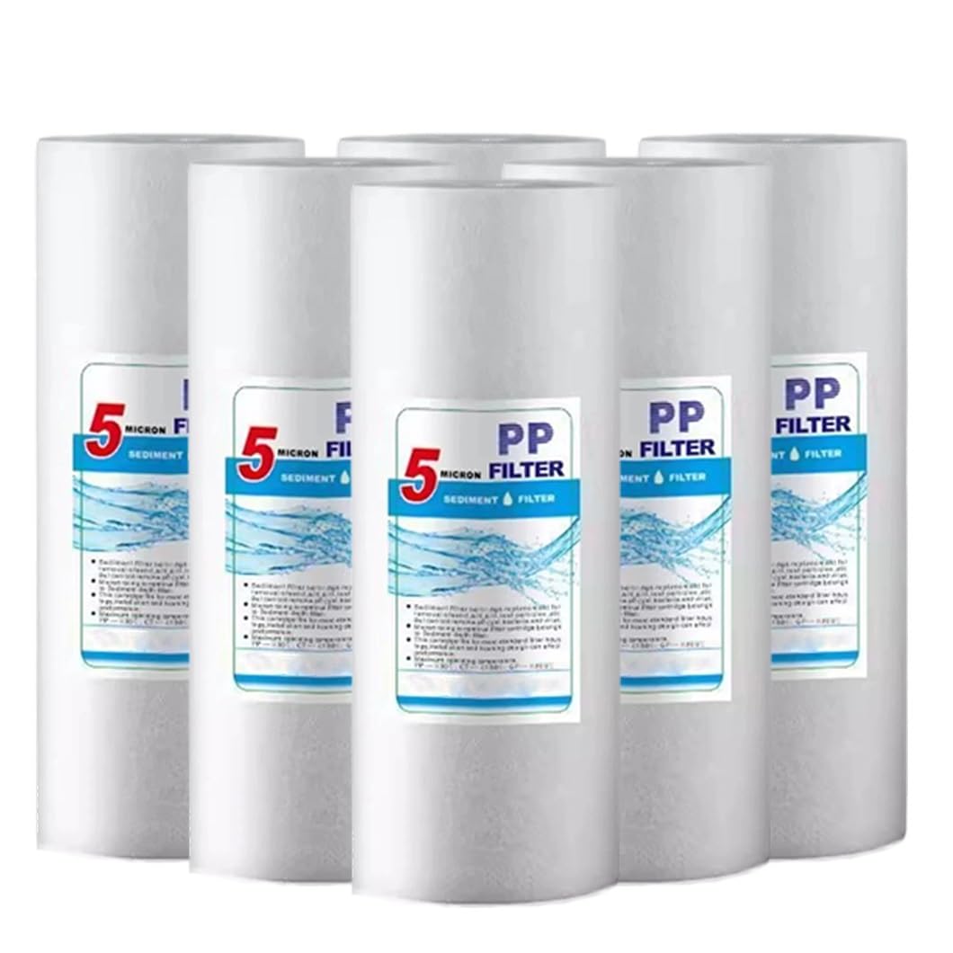 Opakowanie 6 płaskich filtrów sedymentacyjnych z bawełny PP o wymiarach 20 x 4,3 cala, odpowiednich do systemów odwróconej osmozy i systemów oczyszczania wody pod zlewem(5 microns)