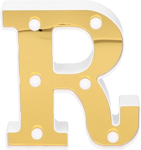 Lámpara de letrero R, lámpara decorativa con letras LED doradas, letras blancas cálidas para dormitorio, boda, fiesta de cumpleaños