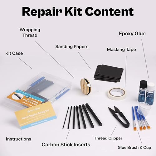 Miniatura 5 de Kit de reparación de caña de pescar completo, suministros completos con pegamento para reparación de caña de pescar rota de agua dulce y agua salada