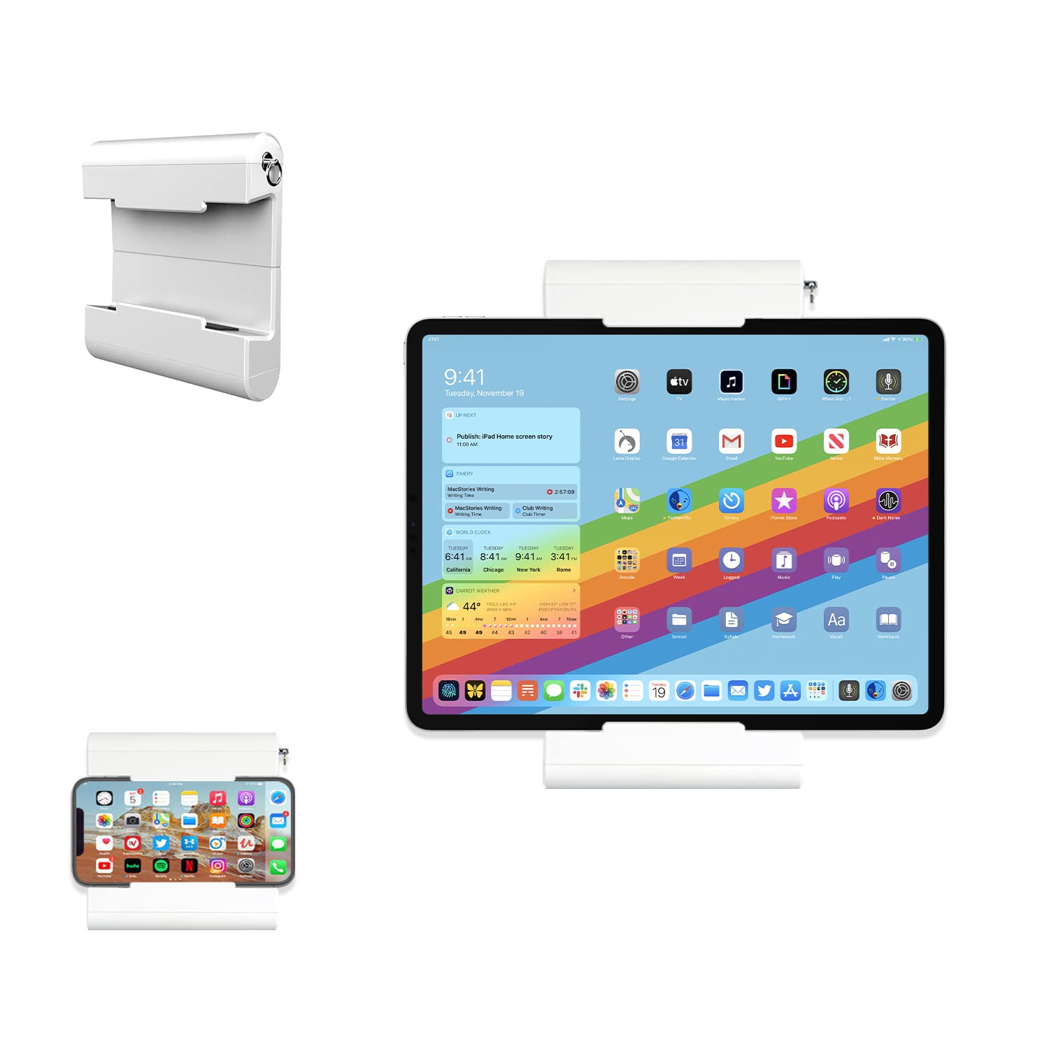 WANPOOL Tablet Wall Mount, Universal Kitchen Holder Compatible with iPhone,iPad Pro,Air,Mini and Other 4.5-12.9 inch Smartphones and Tablets (White)