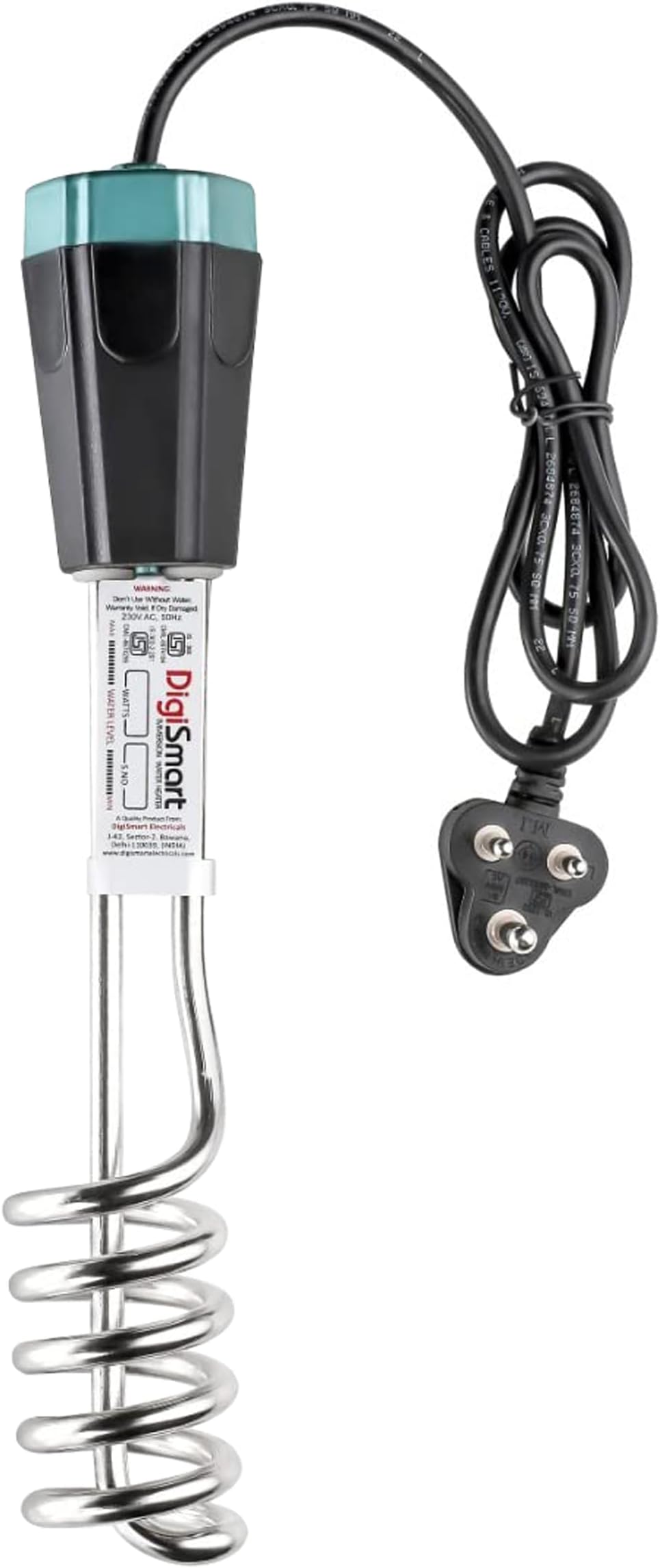DigiSmart 2000 Watts Water Proof/Shock Proof Immersion Water Heater (Black) with 1 year warranty, Stainless Steel