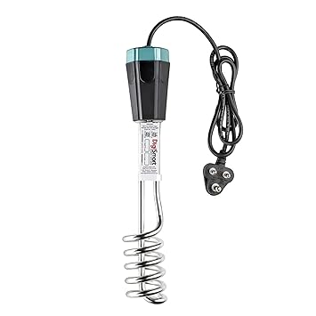 DigiSmart 2000W Immersion Water Heater Rod | Shock Proof | Double ISI Certified | Stainless Steel Heating Element | ABS Body with Bucket Clip | Fast Heating | 1 Year Warranty | Black