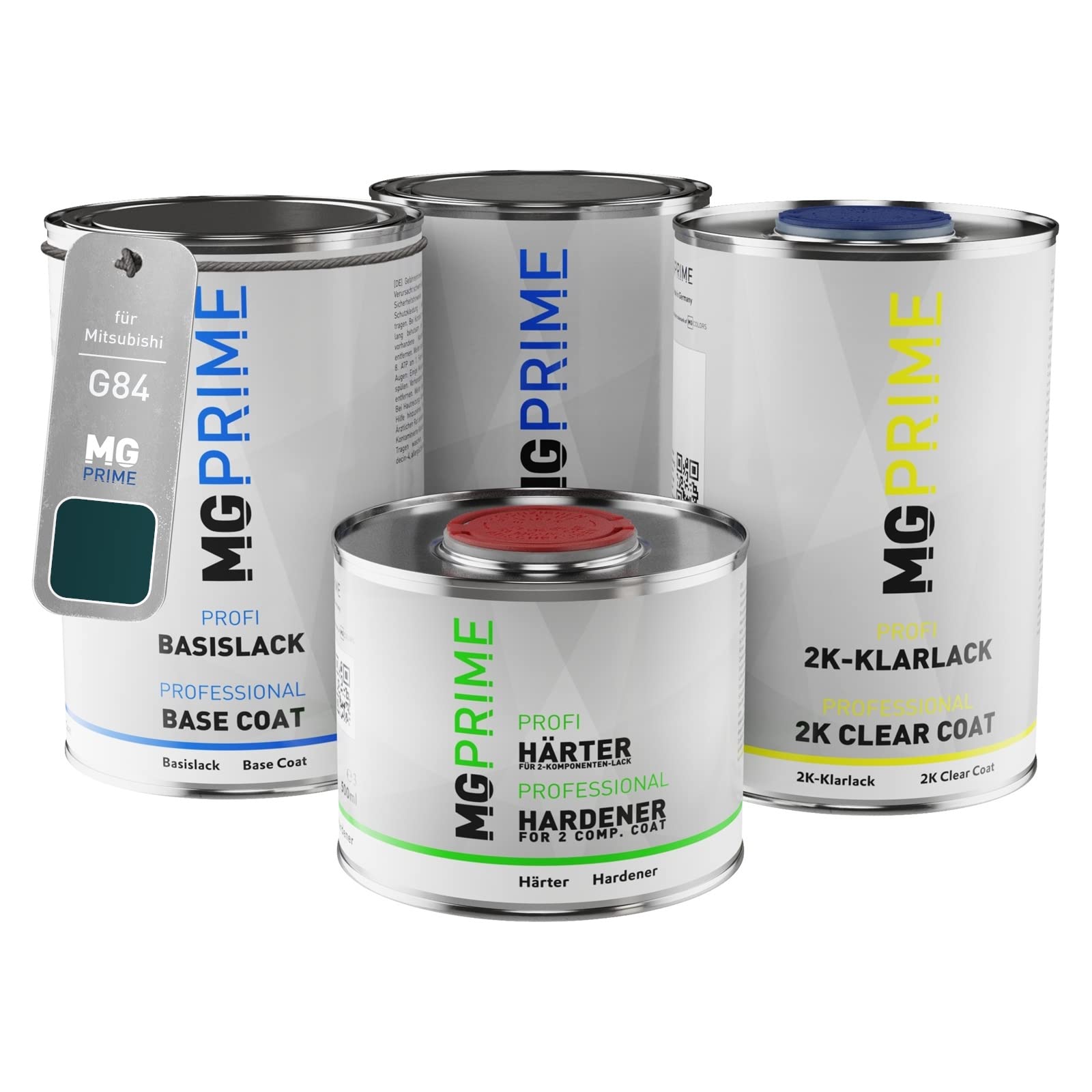 MG PRIME Vernice per auto Barattoli per Mitsubishi G84 Kielder Green. 3,5L | Panama Green Pearl / Kielder Green Pearl, Kit vernice di fondo + base + trasparente 2K + indurente, pronto all'uso