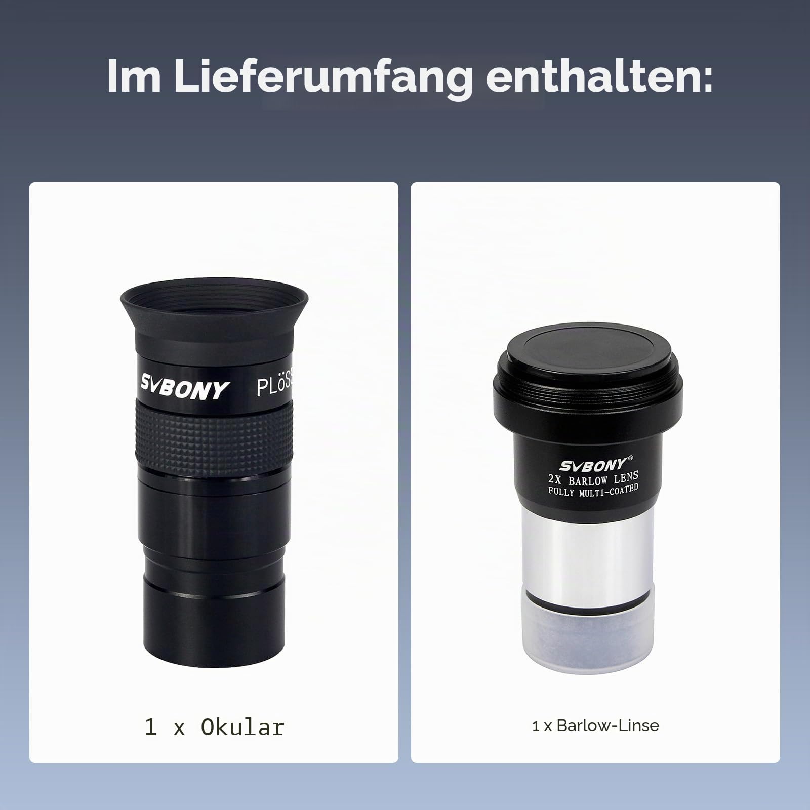 Svbony Okular Teleskop 40mm, 40° Plössl Okular mit Barlowlinsen 2x, M42 Gewinde für T Adapter, Beide sind 1,25 Zoll und FMC-Objektiv für Mondes Milchstraße Planetenbeobachtung Teleskop DSLR Fotografie